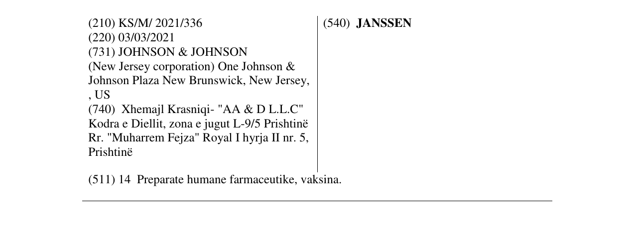 Zëri i markës JANSSEN në buletin
