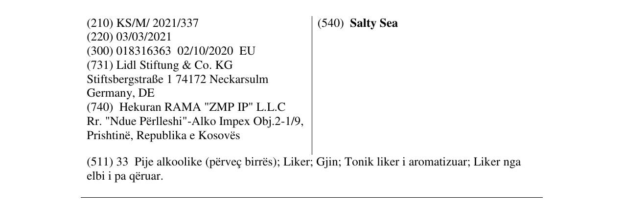 Zëri i markës Salty Sea në buletin