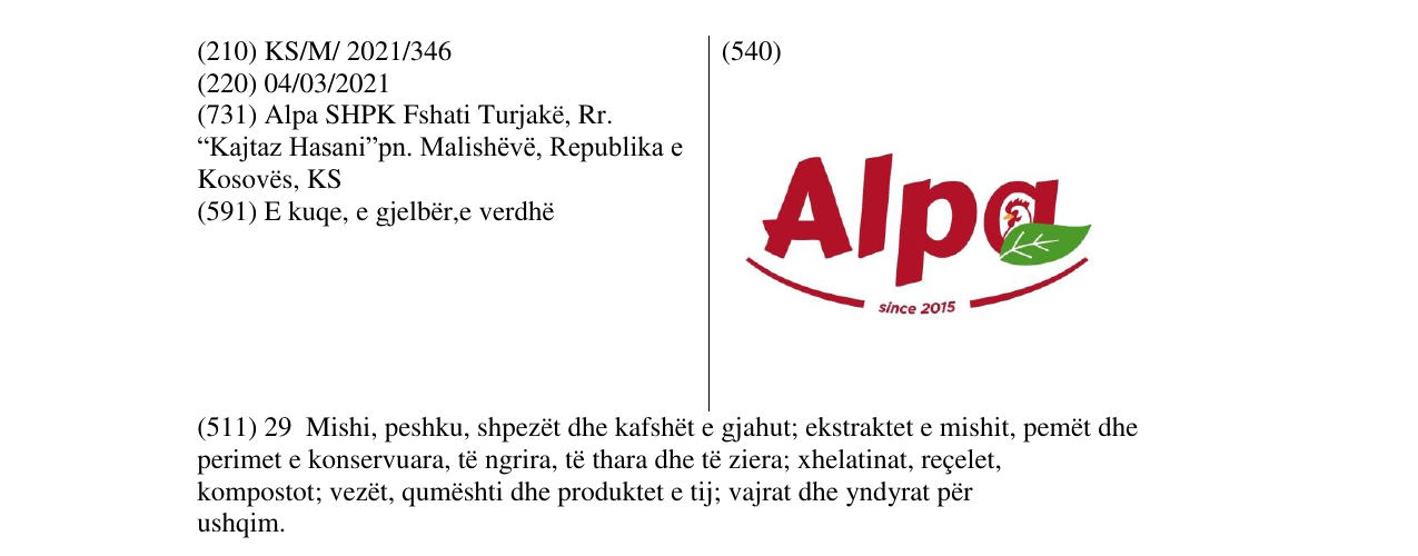 Zëri i markës Alpa në buletin