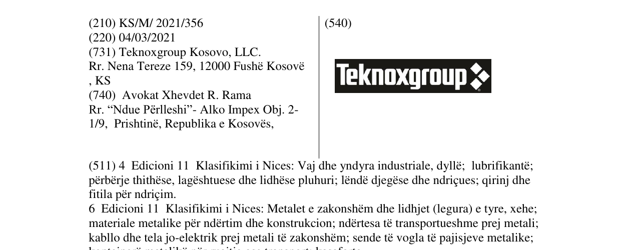 Zëri i markës Teknoxgroup në buletin
