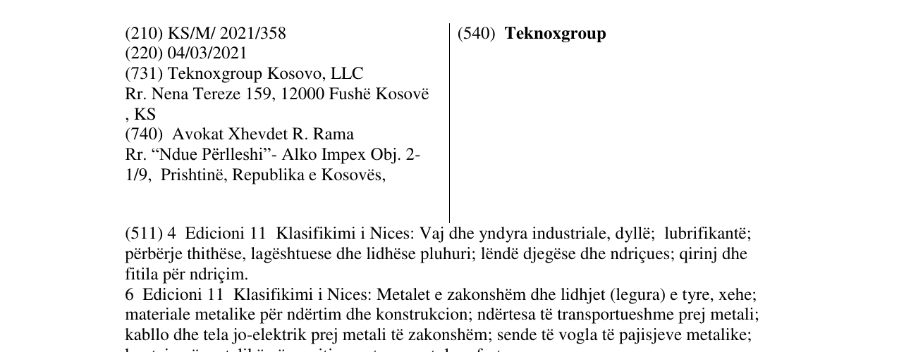 Zëri i markës Teknoxgroup në buletin