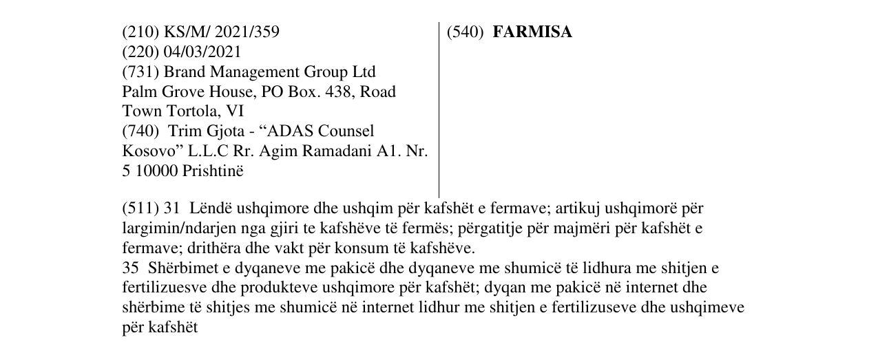 Zëri i markës FARMISA në buletin