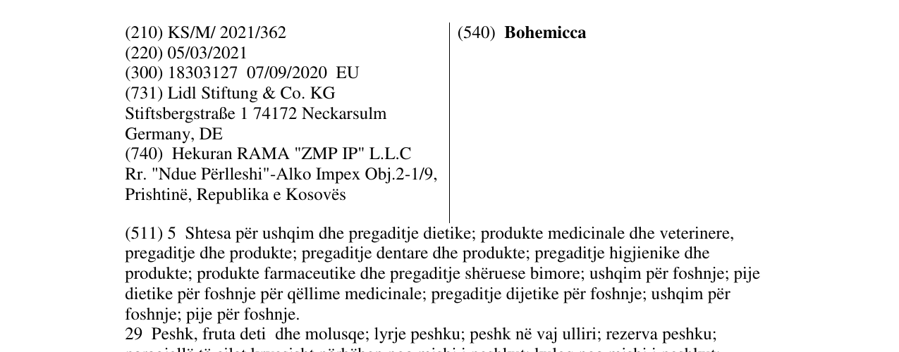 Zëri i markës Bohemicca në buletin