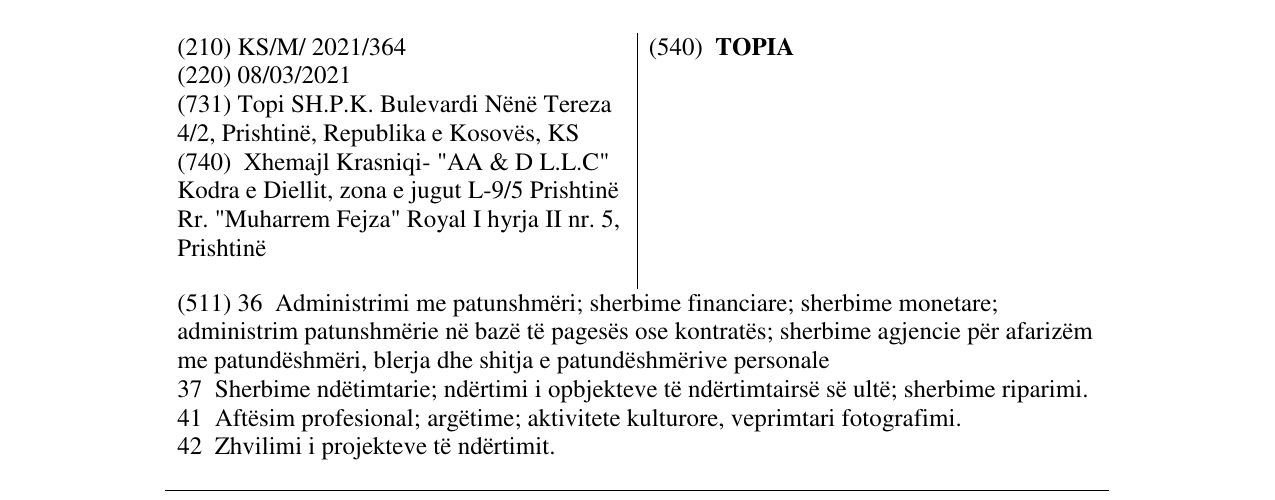 Zëri i markës TOPIA në buletin