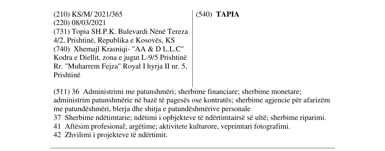 Zëri i markës TAPIA në buletin