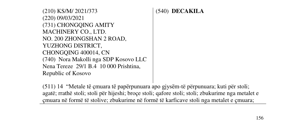 Zëri i markës DECAKILA në buletin