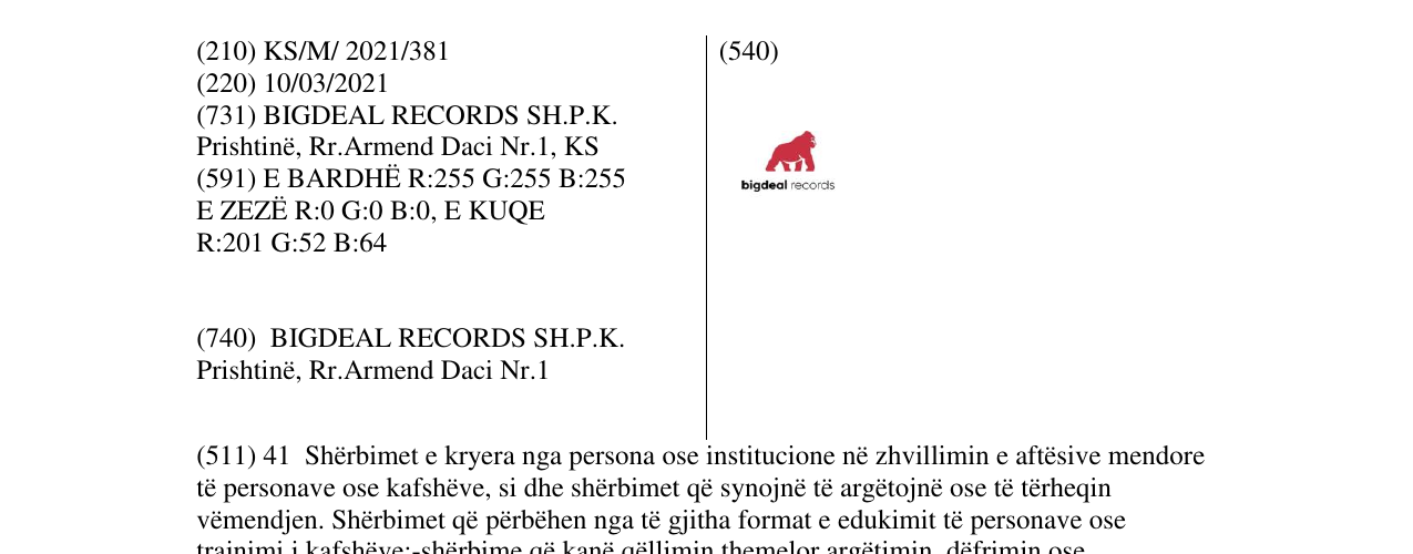Zëri i markës bigdeal records në buletin