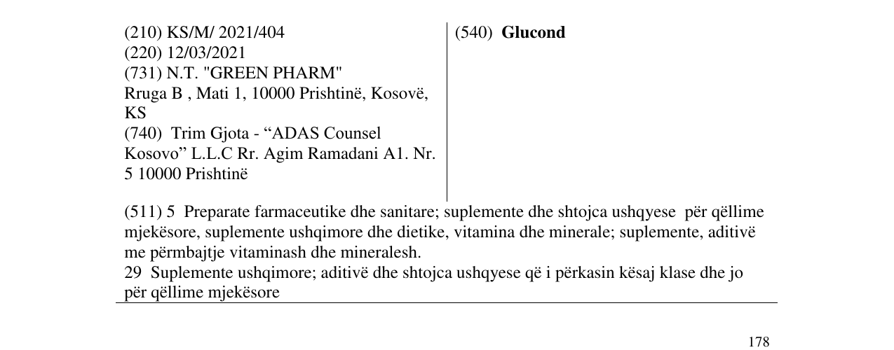 Zëri i markës Glucond në buletin
