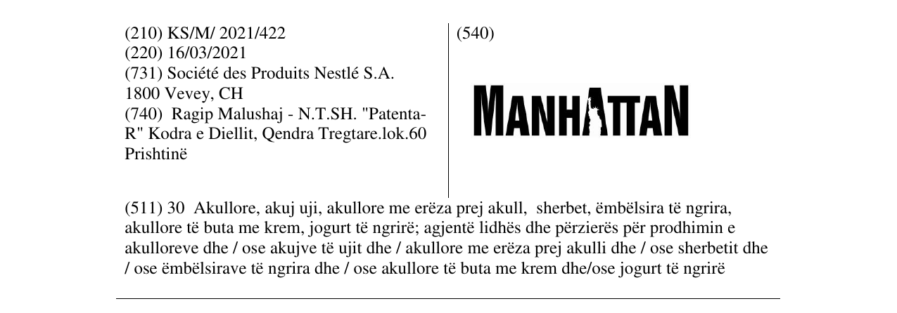 Zëri i markës MANHATTAN në buletin