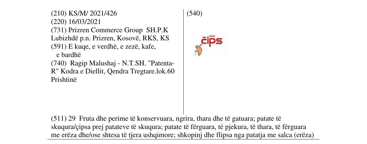 Zëri i markës SUPER CIPS në buletin