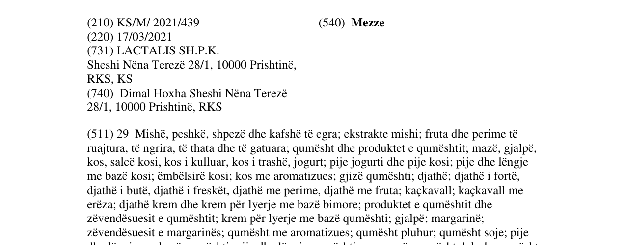 Zëri i markës Mezze në buletin