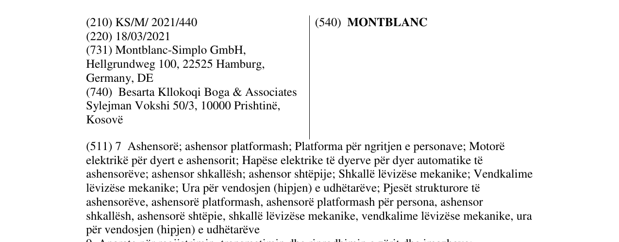 Zëri i markës MONTBLANC në buletin