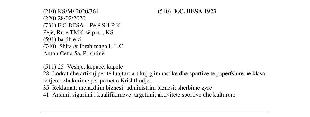 Zëri i markës F.C. BESA 1923 në buletin