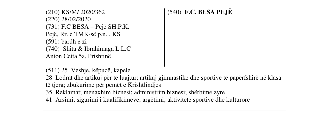 Zëri i markës F.C. BESA PEJË në buletin