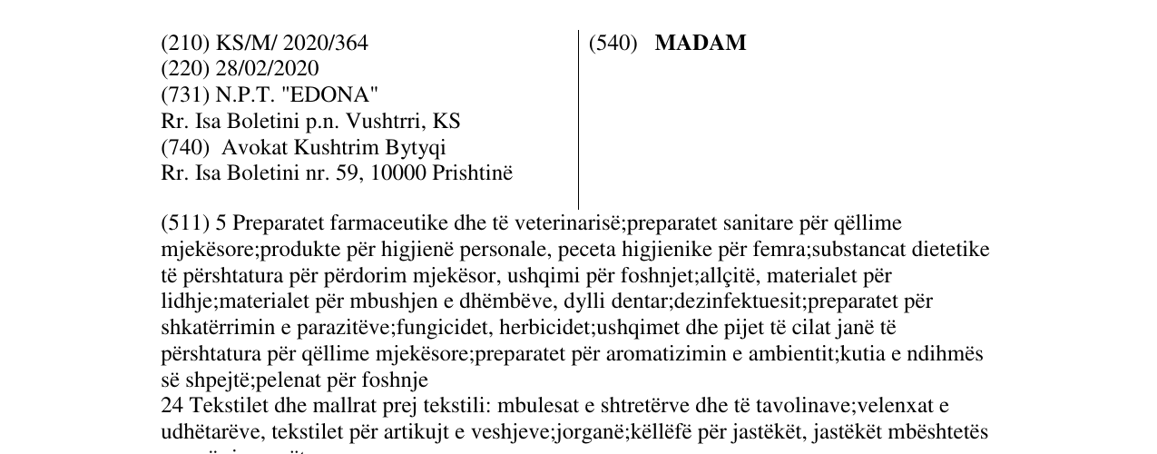 Zëri i markës MADAM në buletin
