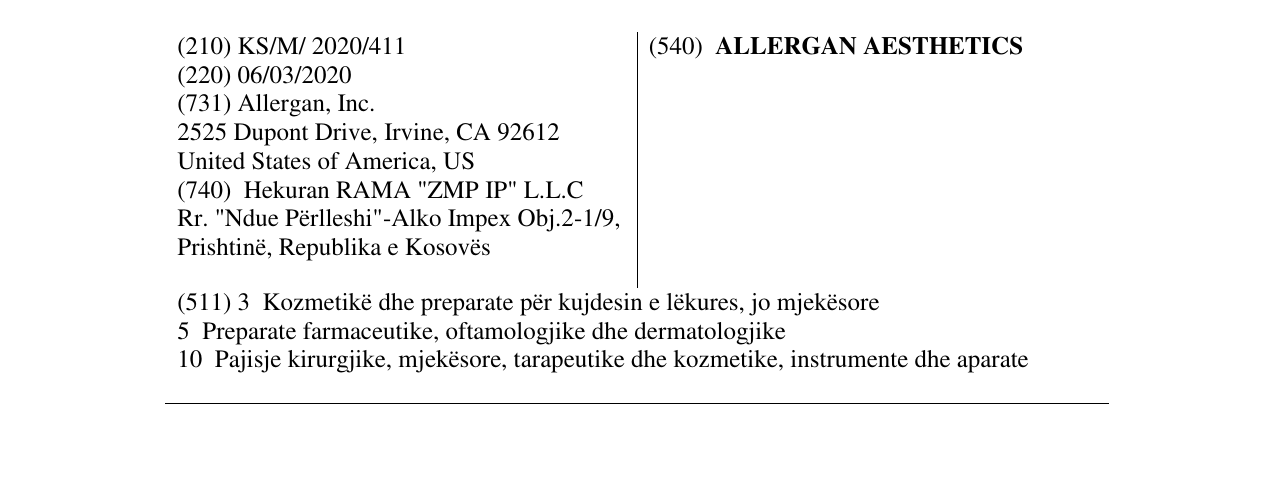 Zëri i markës ALLERGAN AESTHETICS në buletin
