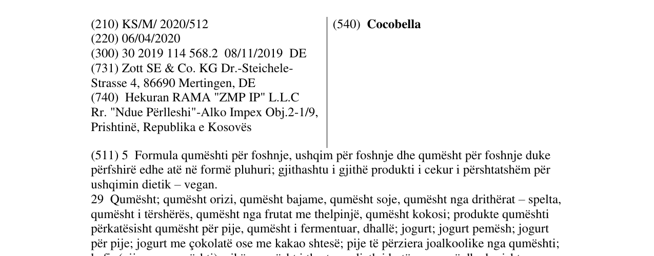 Zëri i markës Cocobella në buletin