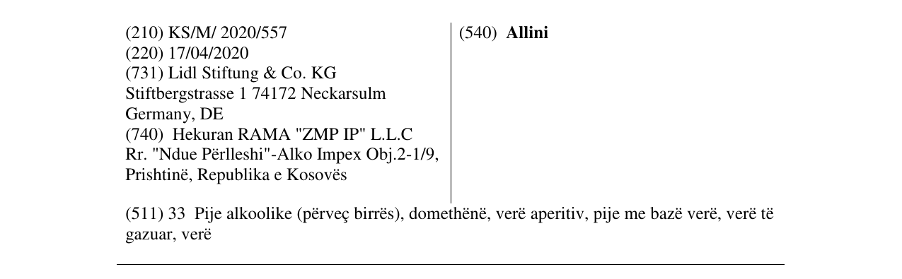 Zëri i markës Allini në buletin