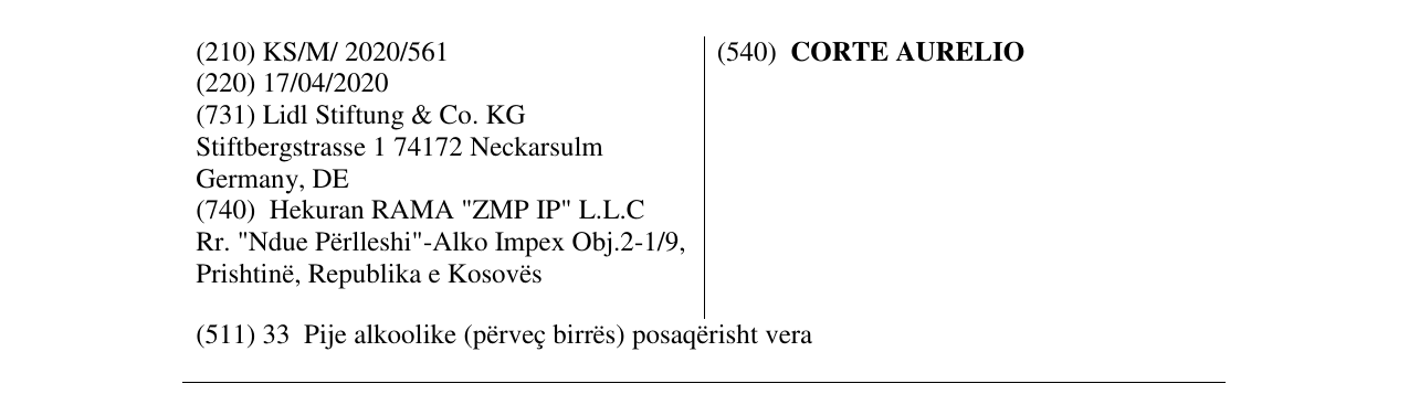 Zëri i markës CORTE AURELIO në buletin