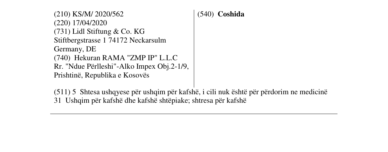 Zëri i markës Coshida në buletin