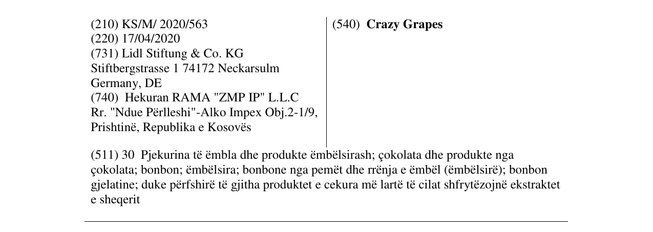 Zëri i markës Crazy Grapes në buletin
