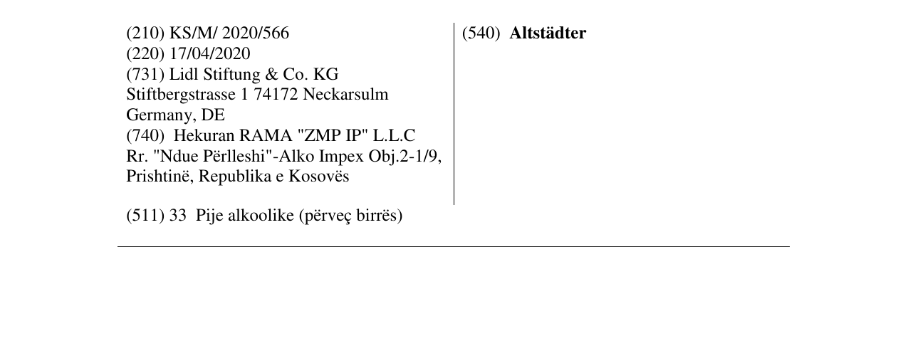 Zëri i markës Altstädter në buletin