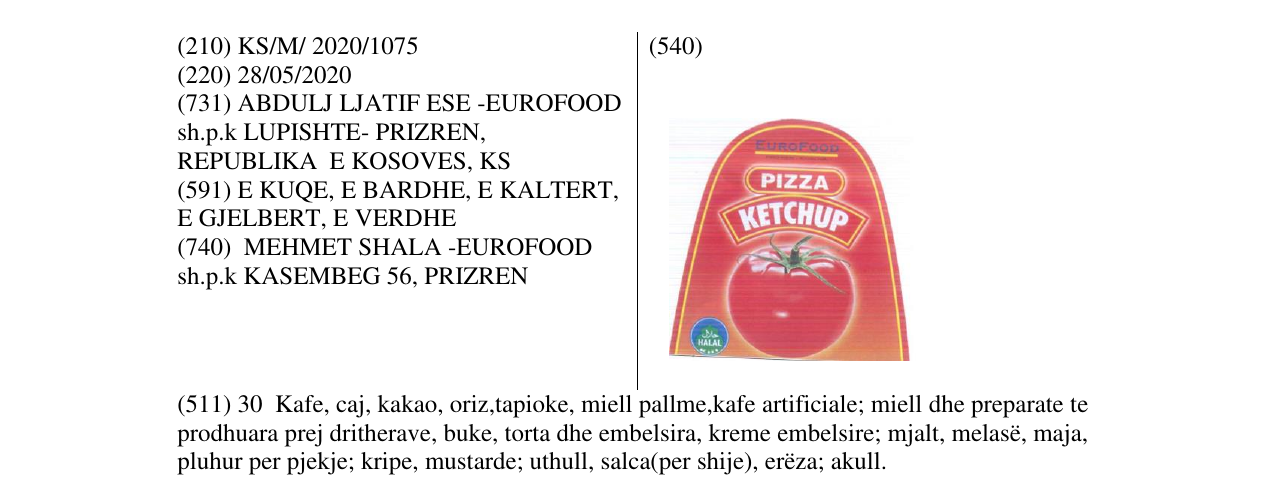 Zëri i markës PIZZA KETCHUP në buletin