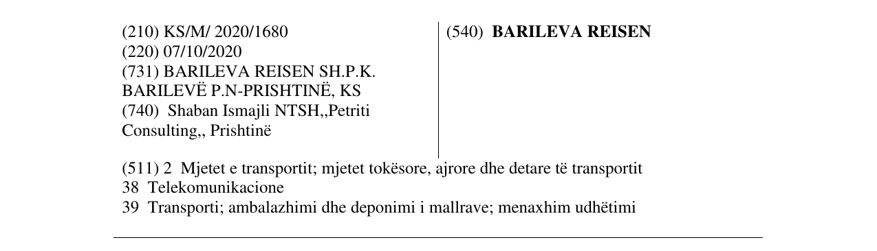 Zëri i markës BARILEVA REISEN në buletin