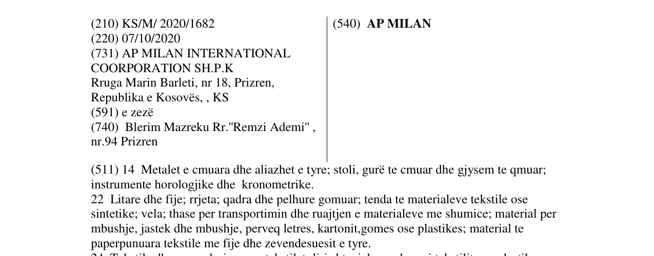 Zëri i markës AP MILAN në buletin