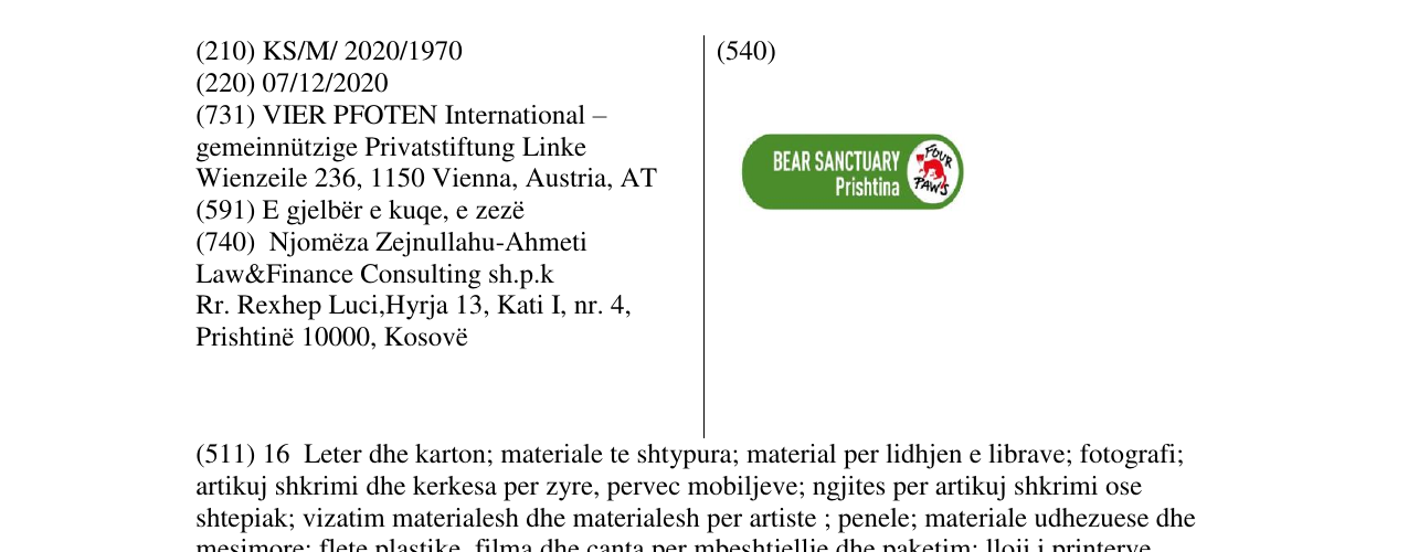 Zëri i markës BEAR SANCTUARY Prishtina four paws- fig në buletin