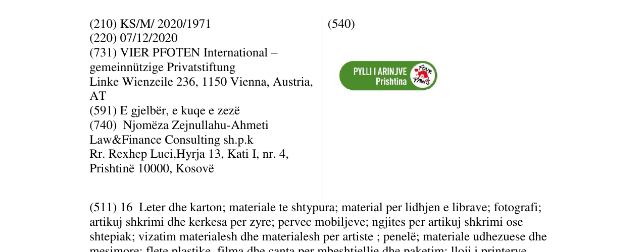 Zëri i markës PYLLI I ARINJVE Prishtina -four paws në buletin