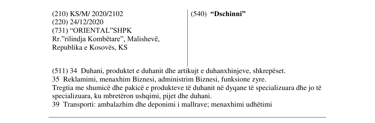 Zëri i markës “Dschinni” në buletin