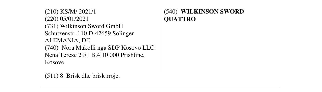 Zëri i markës WILKINSON SWORD QUATTRO në buletin