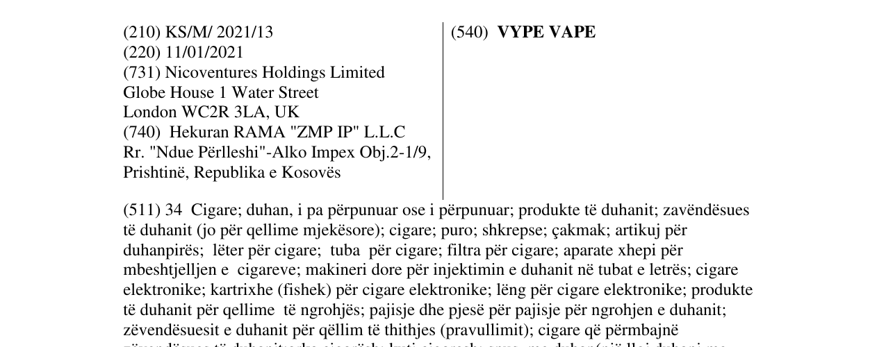 Zëri i markës VYPE VAPE në buletin