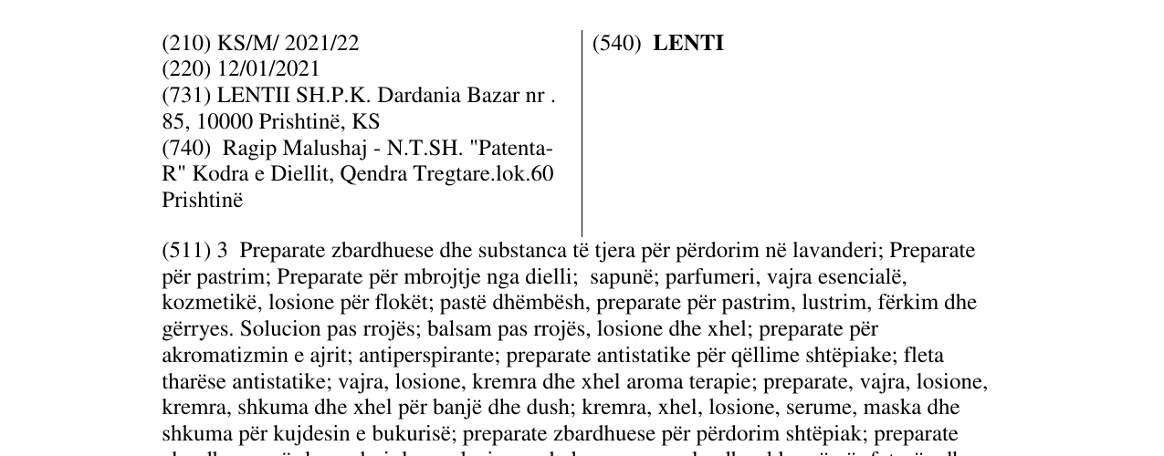 Zëri i markës LENTI në buletin