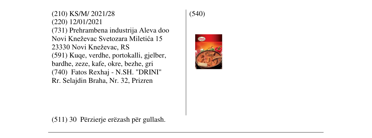 Zëri i markës aleva goulash në buletin