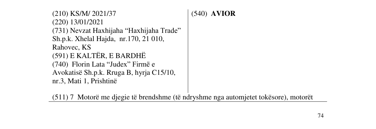Zëri i markës AVIOR në buletin
