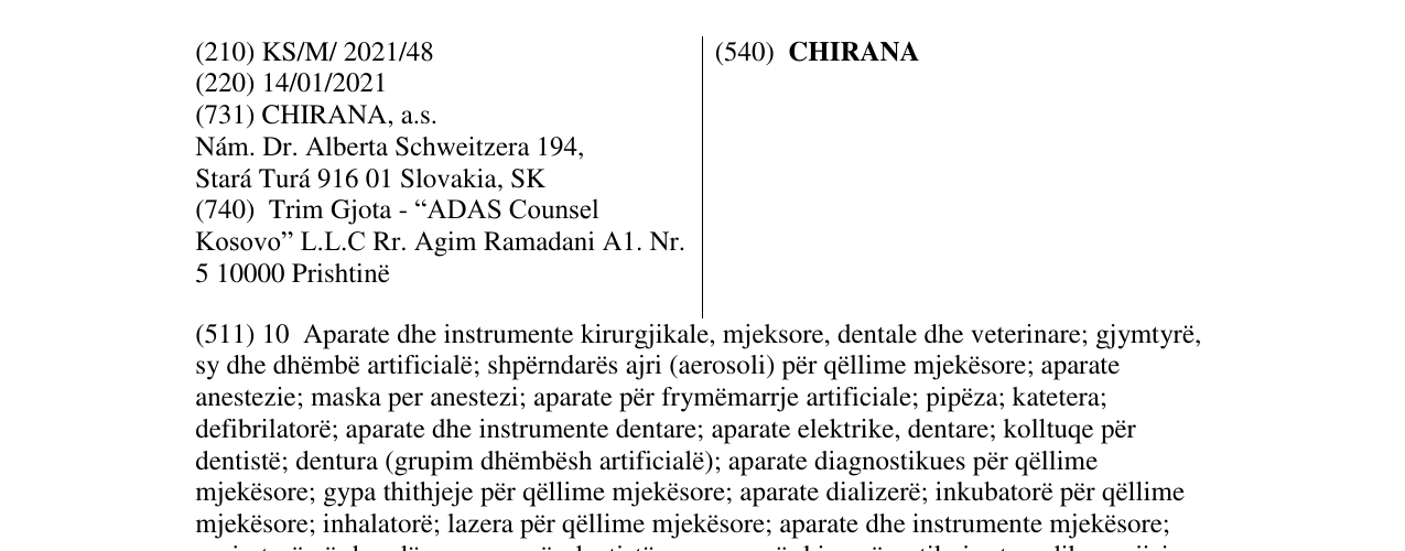 Zëri i markës CHIRANA në buletin