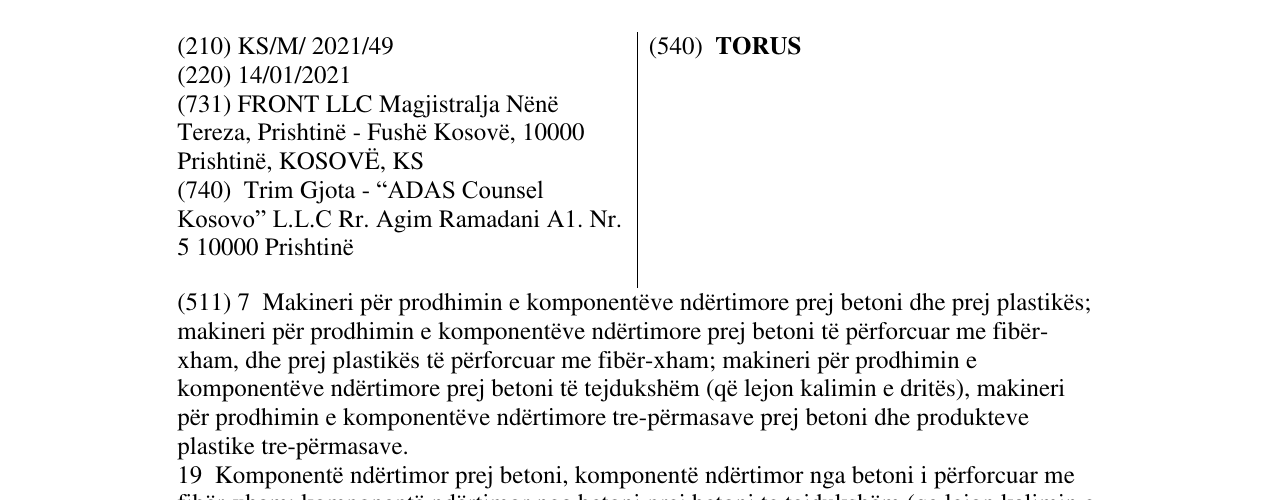 Zëri i markës TORUS në buletin