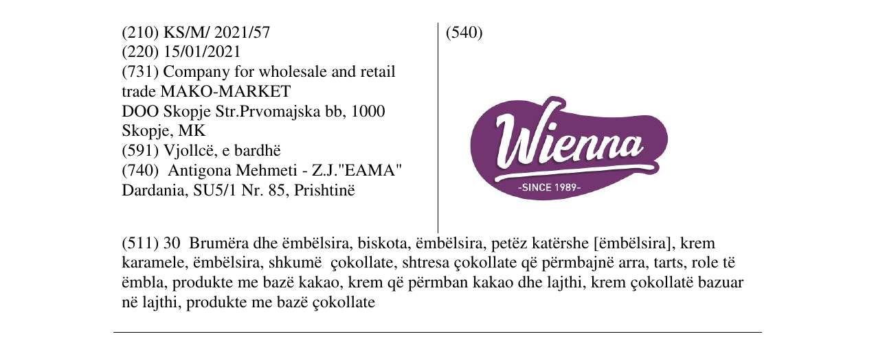 Zëri i markës WIENNA në buletin