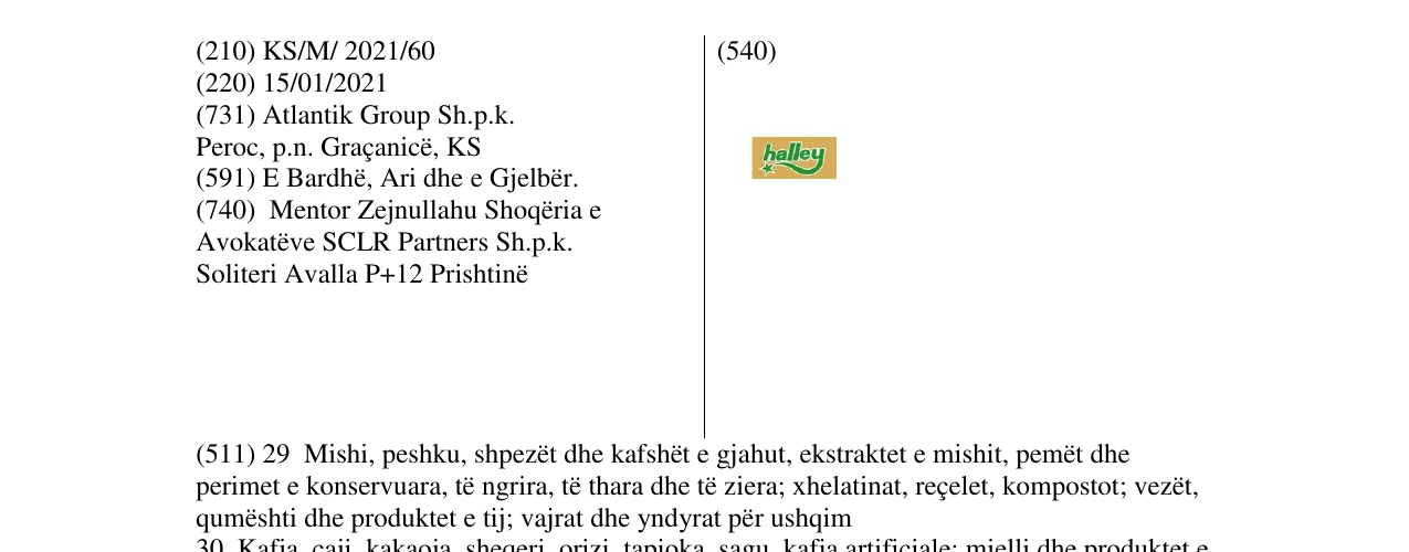 Zëri i markës HALLEY në buletin