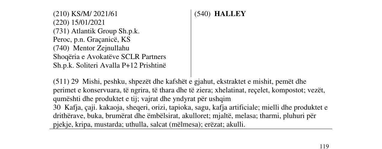 Zëri i markës HALLEY në buletin