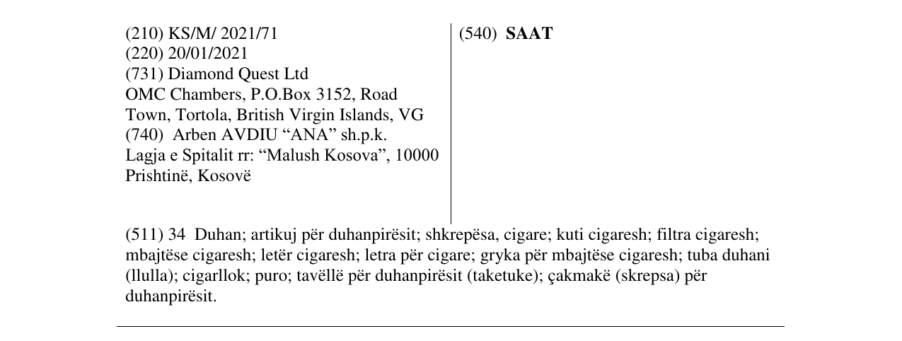 Zëri i markës SAAT në buletin