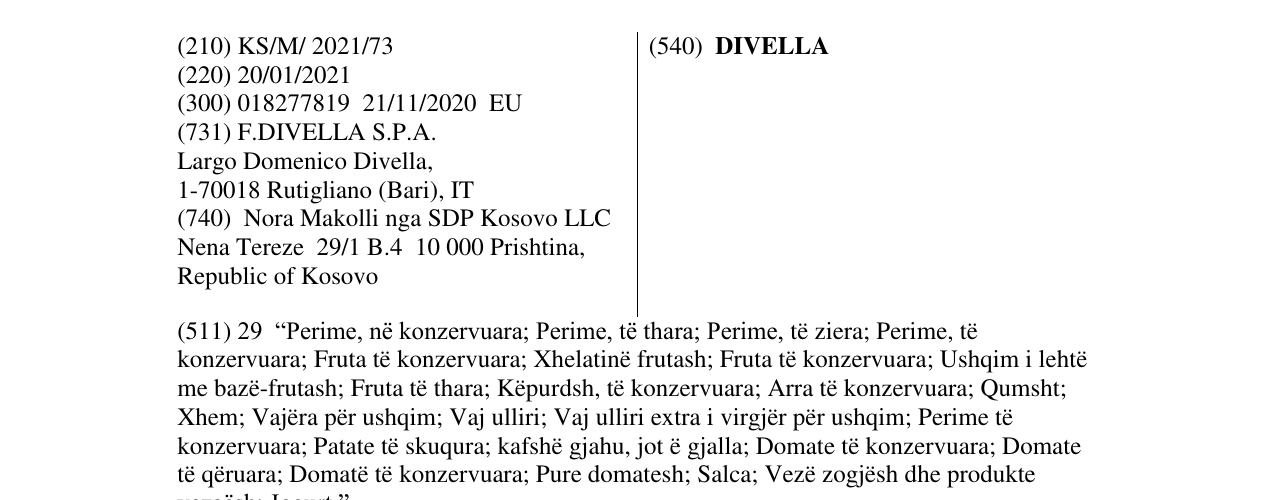 Zëri i markës DIVELLA në buletin