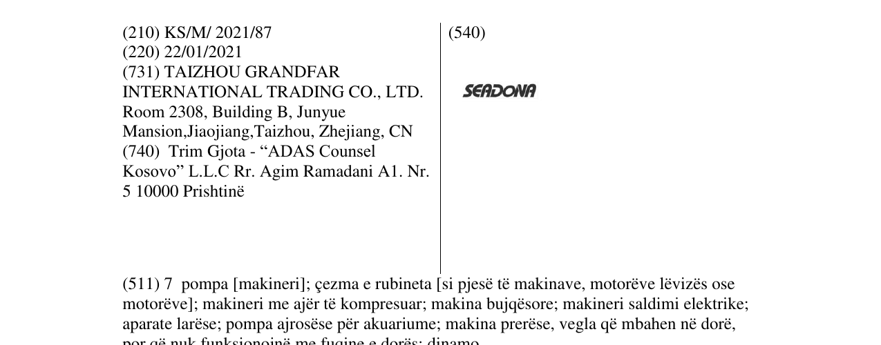 Zëri i markës SEADONA në buletin