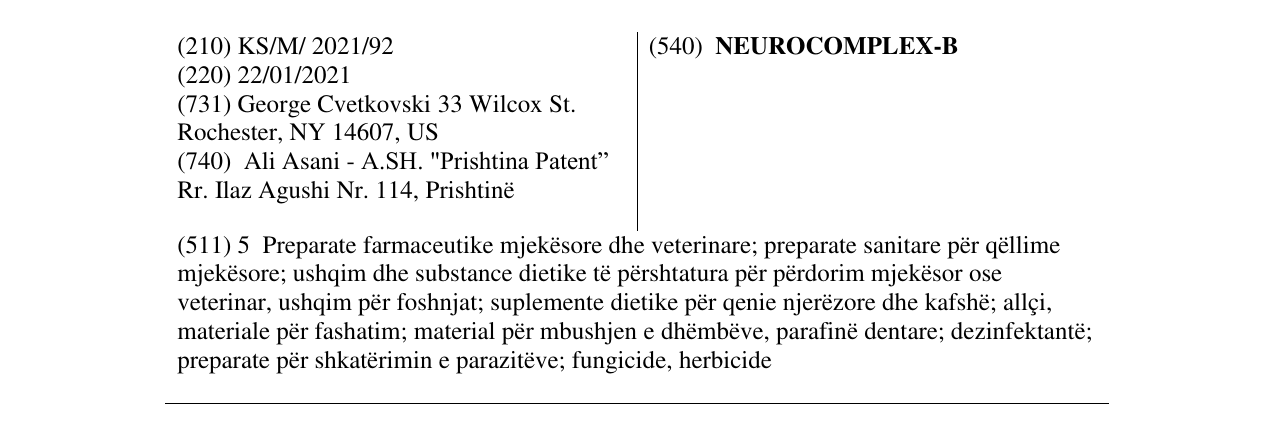 Zëri i markës NEUROCOMPLEX -B në buletin