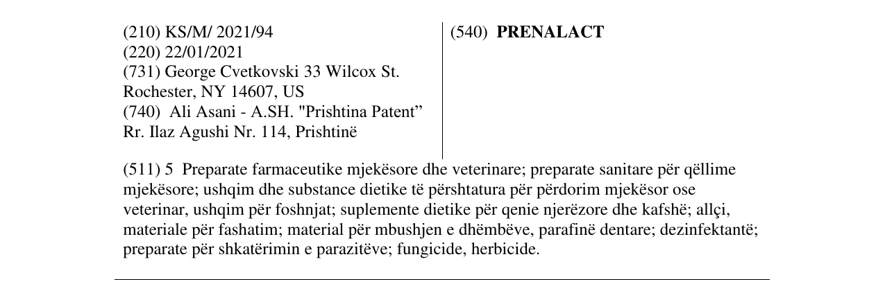 Zëri i markës PRENALACT në buletin