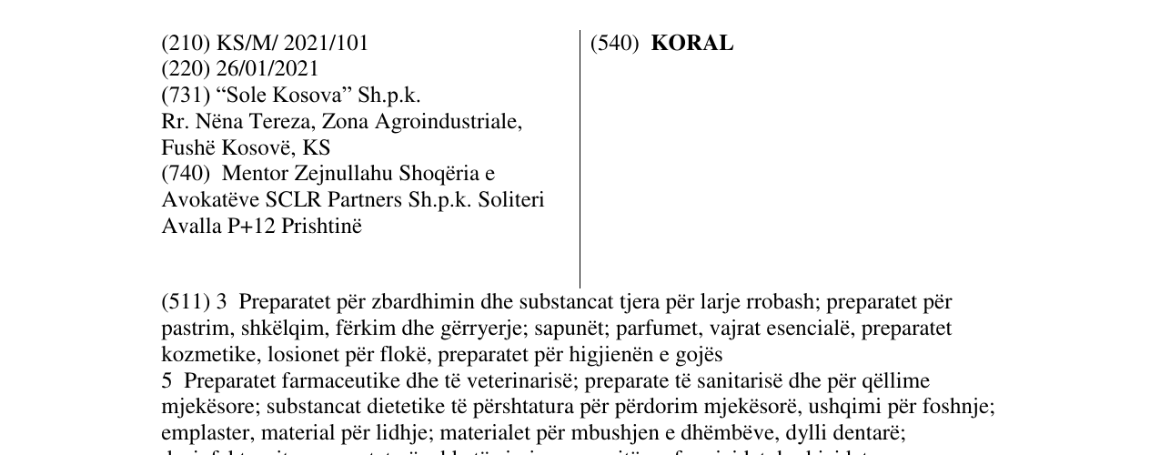 Zëri i markës KORAL në buletin