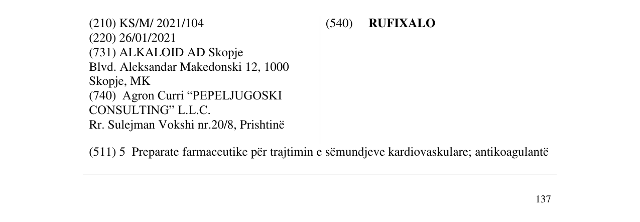 Zëri i markës RUFIXALO në buletin