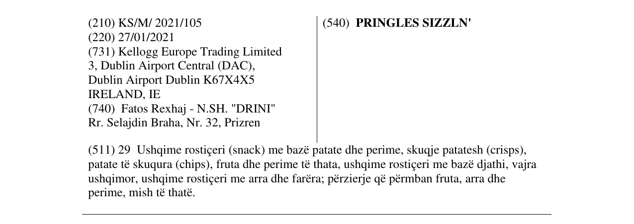 Zëri i markës PRINGLES SIZZLN' në buletin